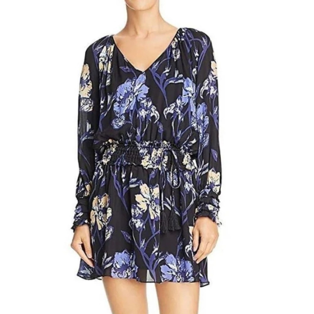 Ramy Brook Milene Floral V-Neck 100% Silk Mini Dress Size L